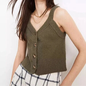 Madewell Wakefield Olive Green Button-Front Sleeveless Sweater Tank Top Size XS